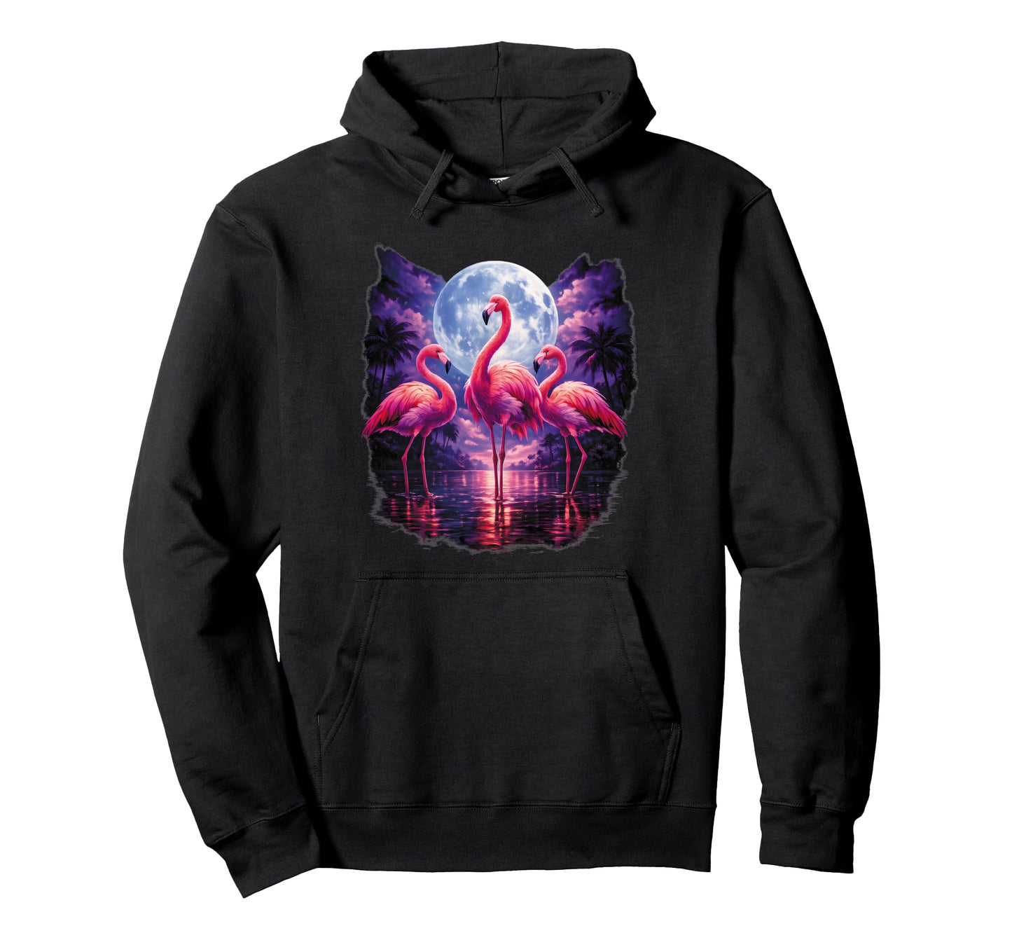 Three Flamingos Moon Florida Sarcastic Hoodie - Graphic Print Men Women - T-Shirt, Sweatshirt, Hoodie