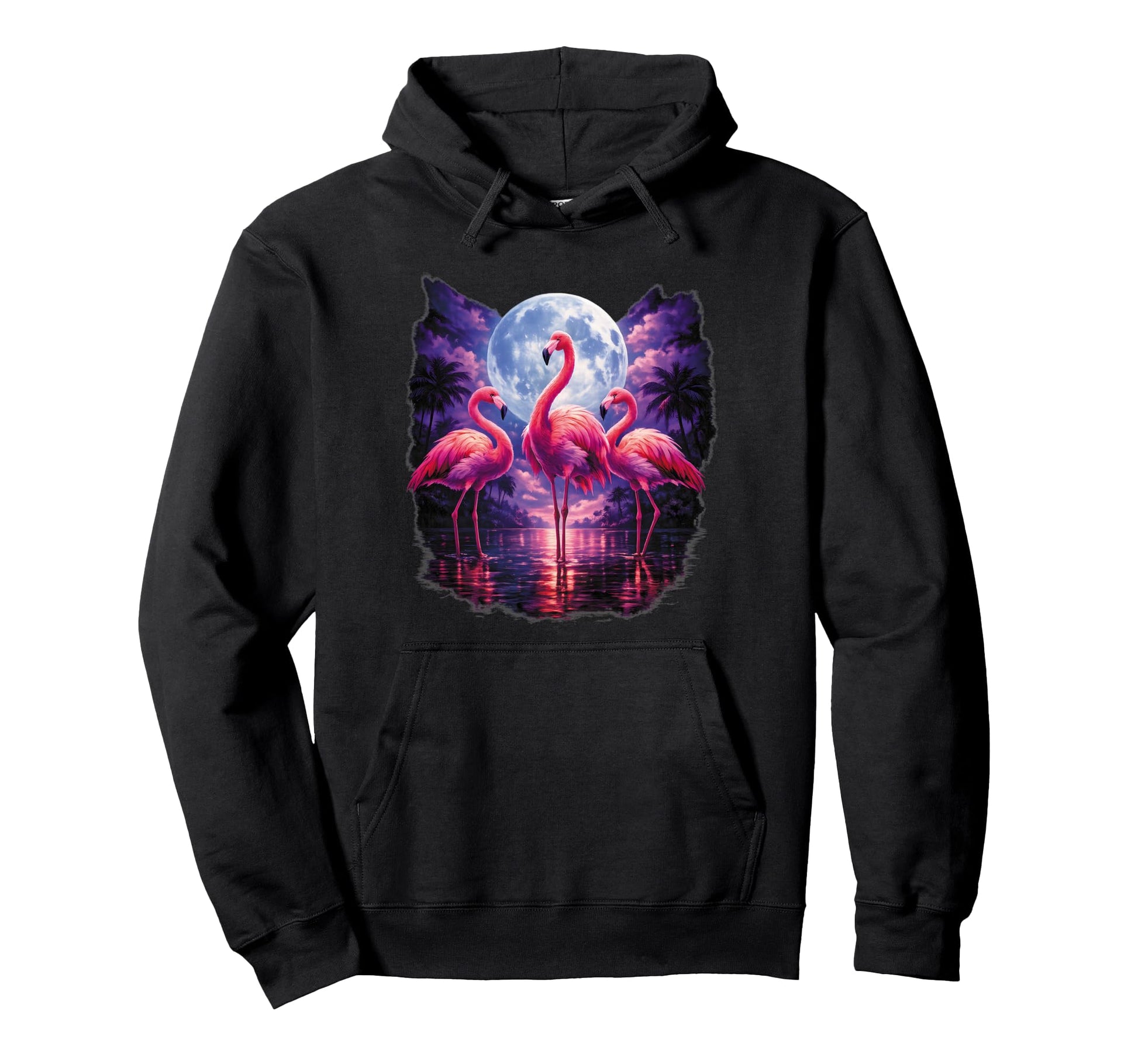 Three Flamingos Moon Florida Sarcastic Hoodie - Graphic Print Men Women - T-Shirt, Sweatshirt, Hoodie