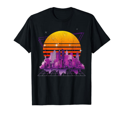 Synthwave Vaporwave Sunset City Aesthetic T-Shirt - Minimalist Print Unisex - T-Shirt, Sweatshirt, Hoodie