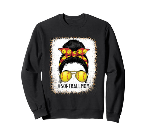 Funny Softball Mom Messy Bun Sweatshirt - Aesthetic Graphic for Adults - T-Shirt, Sweatshirt, Hoodie