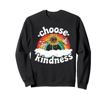 Positive Sunflower Rainbow Peace Sweatshirt - Minimalist Print for Adults - T-Shirt, Sweatshirt, Hoodie