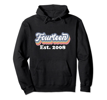 14Th Birthday Rainbow Est 2008 Teen Hoodie - Graphic Print for Adults - T-Shirt, Sweatshirt, Hoodie