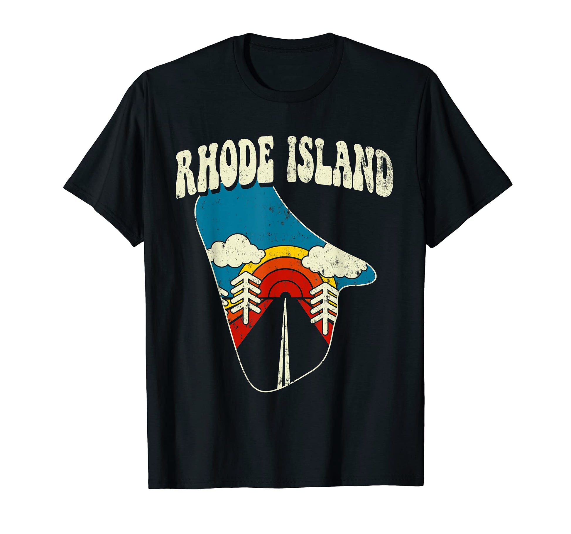 Rhode Island State Rainbow Hippie 70S Map T-Shirt - Minimalist Print Unisex - T-Shirt, Sweatshirt, Hoodie