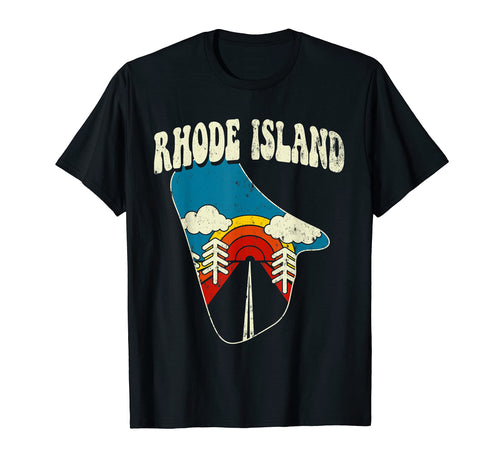 Rhode Island State Rainbow Hippie 70S Map T-Shirt - Minimalist Print Unisex - T-Shirt, Sweatshirt, Hoodie
