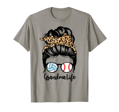 Grandma Life Messy Bun Hair Funny Baseball T-Shirt - Graphic Print Unisex - T-Shirt, Sweatshirt, Hoodie