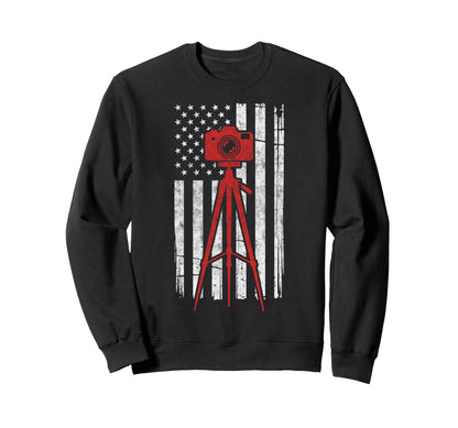 Us Flag Photo Camera Photographer Sweatshirt - Minimalist Print for Adults - T-Shirt, Sweatshirt, Hoodie