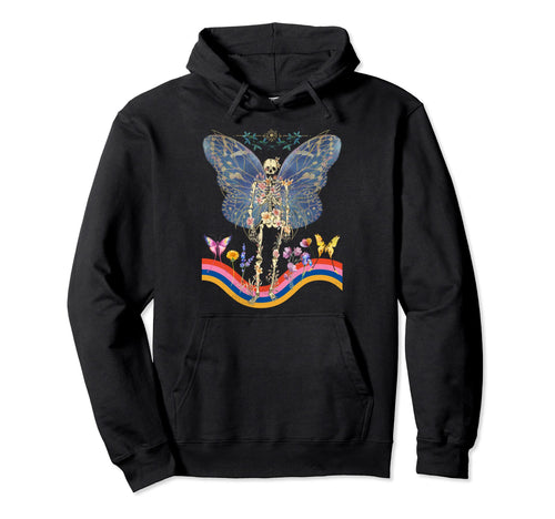 Floral Skeleton Butterfly Wings Groovy Hoodie - Minimalist Print Men Women - T-Shirt, Sweatshirt, Hoodie