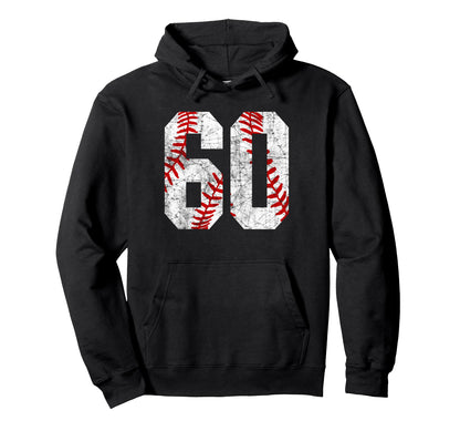 Distressed Baseball Number 60 Jersey Hoodie - Custom Art Print for Adults - T-Shirt, Sweatshirt, Hoodie