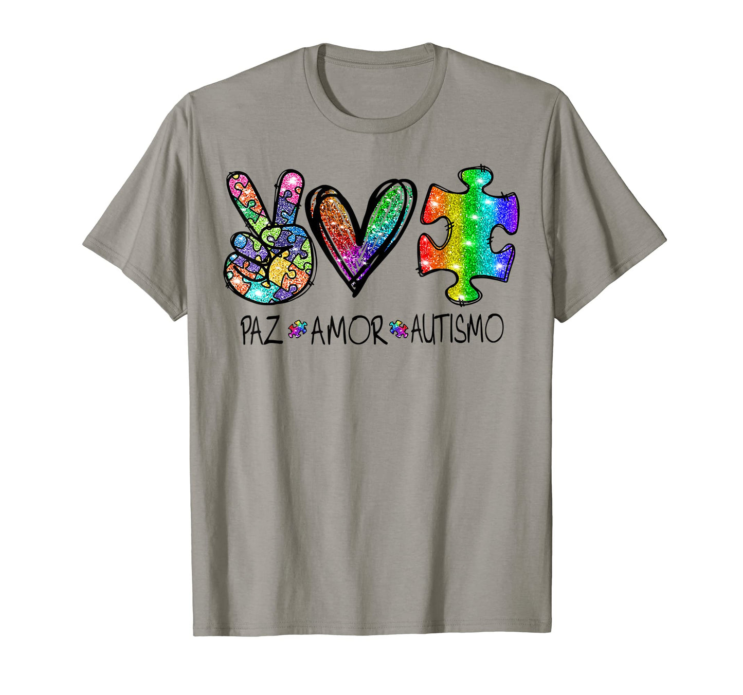 Autism Peace Love Rainbow Glitter T-Shirt - Aesthetic Graphic for Adults - T-Shirt, Sweatshirt, Hoodie