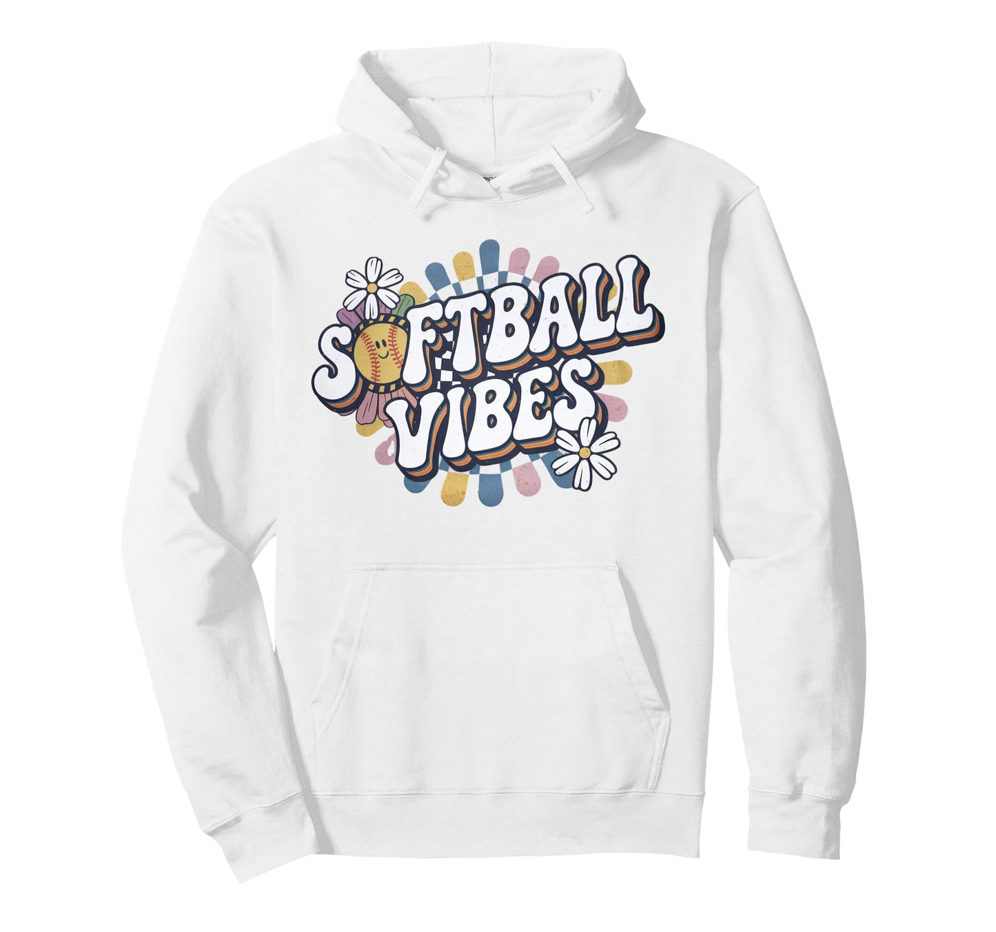 Softball Vibes Groovy Game Day Hoodie - Casual Everyday Wear Men Women - T-Shirt, Sweatshirt, Hoodie