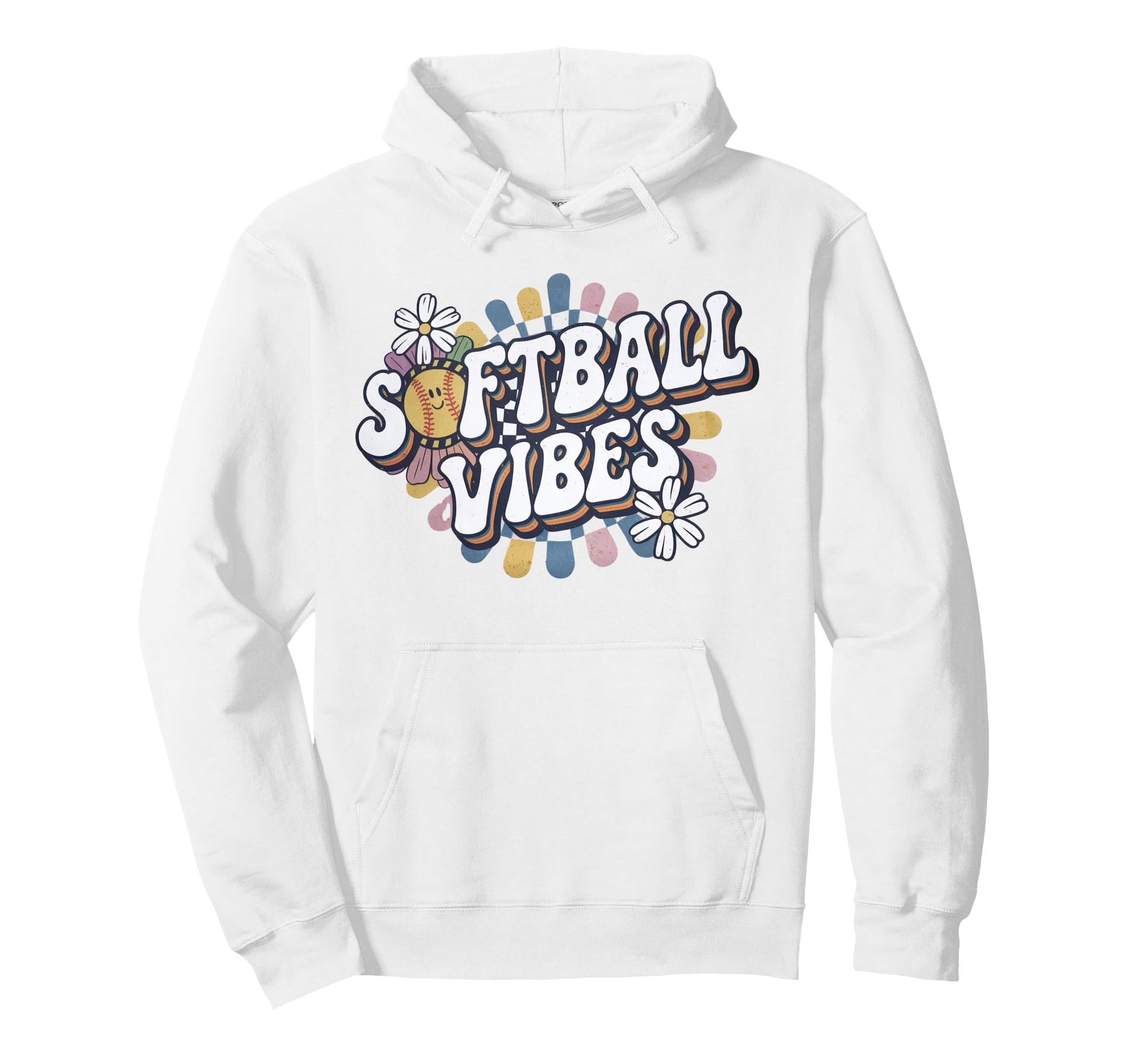 Softball Vibes Groovy Game Day Hoodie - Casual Everyday Wear Men Women - T-Shirt, Sweatshirt, Hoodie