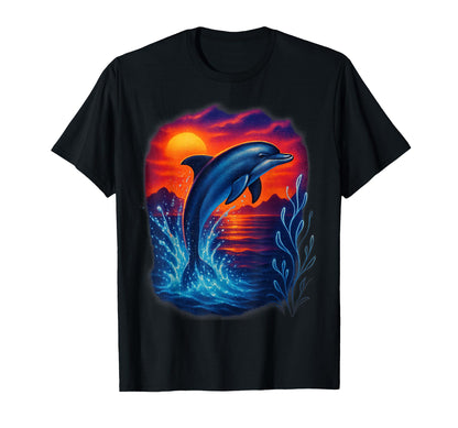 Dolphin Sunset Ocean Aesthetic 80S T-Shirt - Aesthetic Graphic Men Women - T-Shirt, Sweatshirt, Hoodie