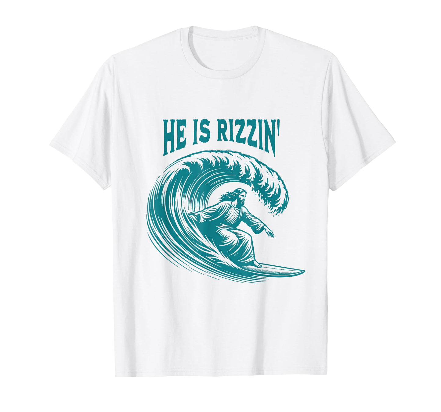 He Is Rizzin Jesus Surfing Funny Easter T-Shirt - Minimalist Print Unisex - T-Shirt, Sweatshirt, Hoodie