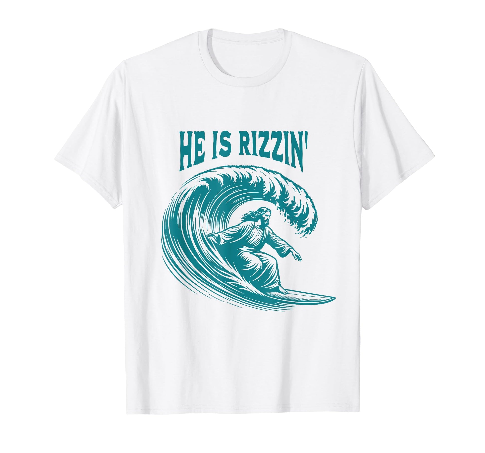 He Is Rizzin Jesus Surfing Funny Easter T-Shirt - Minimalist Print Unisex - T-Shirt, Sweatshirt, Hoodie