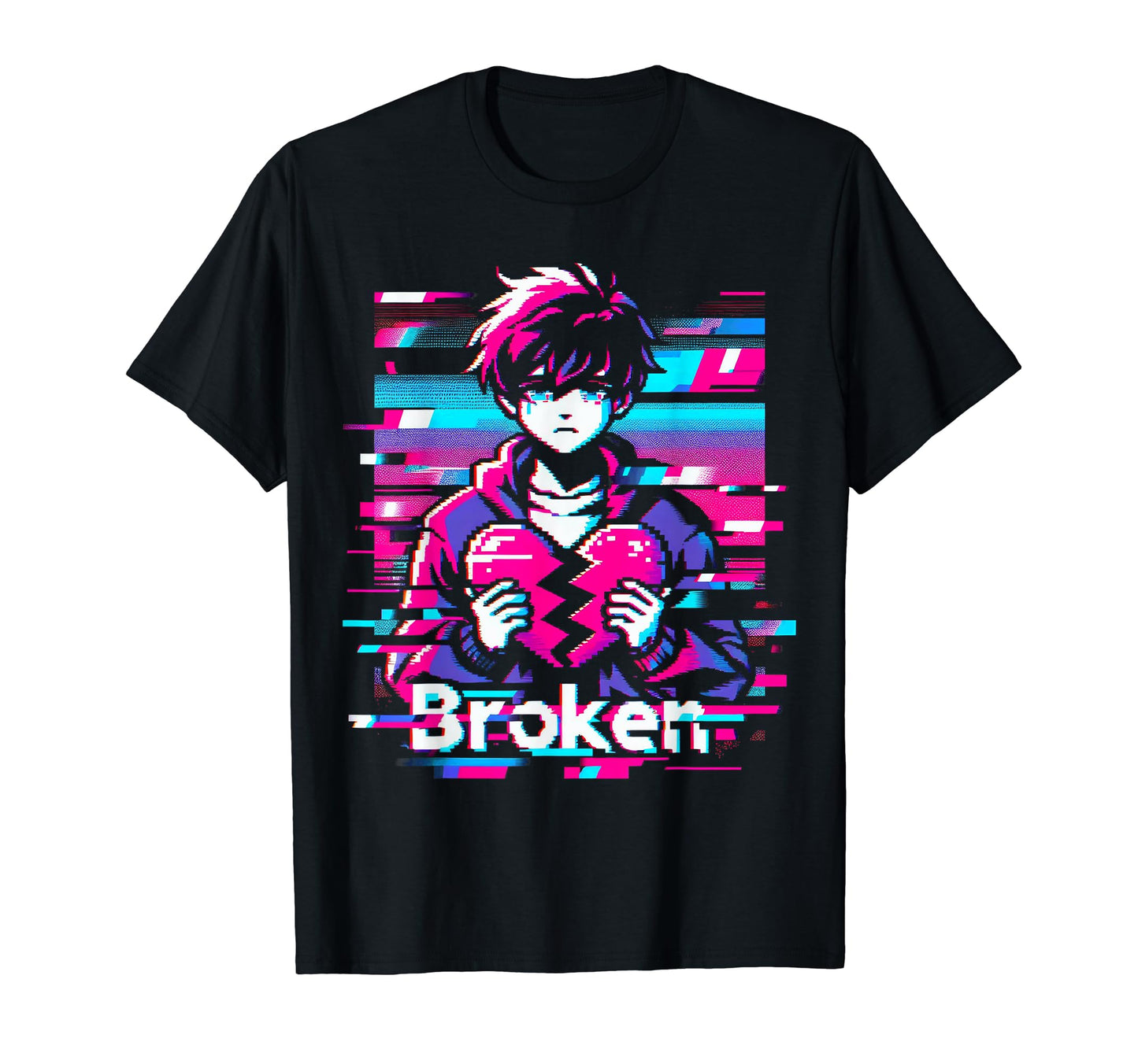 Sad Anime Pixel Japanese Vaporwave T-Shirt - Minimalist Print for Adults - T-Shirt, Sweatshirt, Hoodie