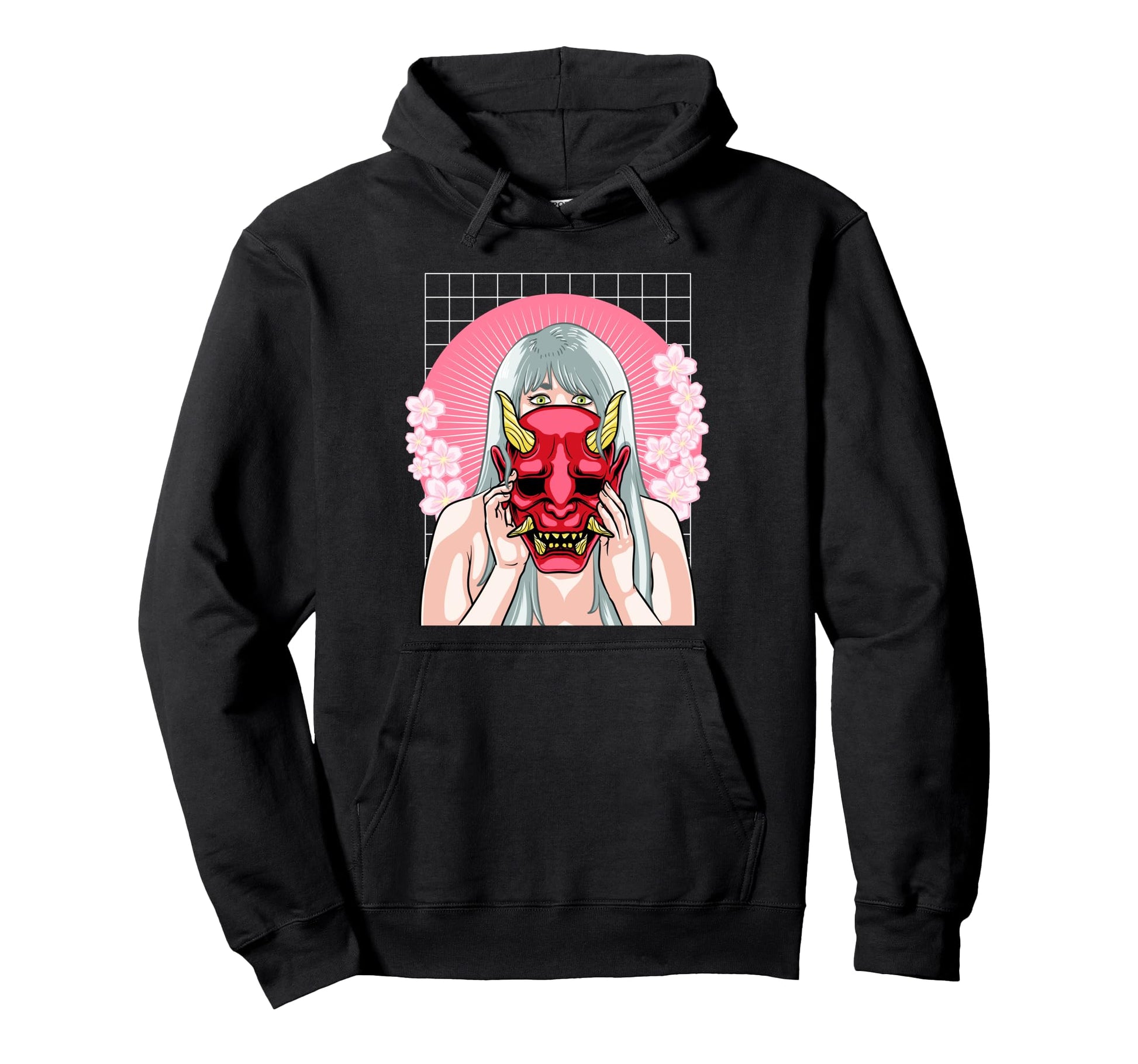 Hannya Mask Vaporwave Japanese Hoodie - Fun Novelty Design for Adults - T-Shirt, Sweatshirt, Hoodie