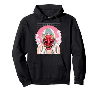 Hannya Mask Vaporwave Japanese Hoodie - Fun Novelty Design for Adults - T-Shirt, Sweatshirt, Hoodie