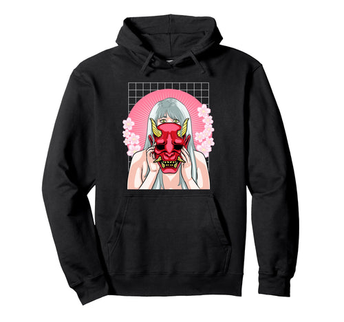 Hannya Mask Vaporwave Japanese Hoodie - Fun Novelty Design for Adults - T-Shirt, Sweatshirt, Hoodie