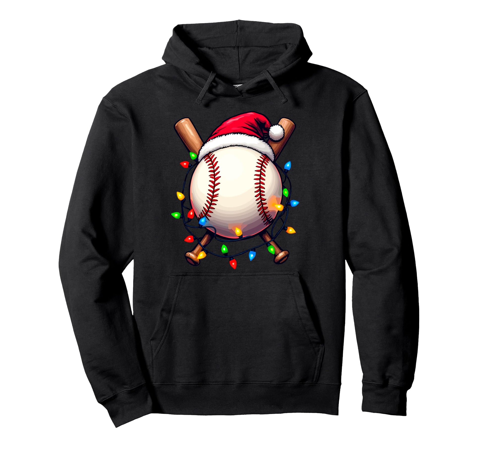 Baseball Ball Santa Lights Hoodie - Casual Everyday Wear for Adults - T-Shirt, Sweatshirt, Hoodie