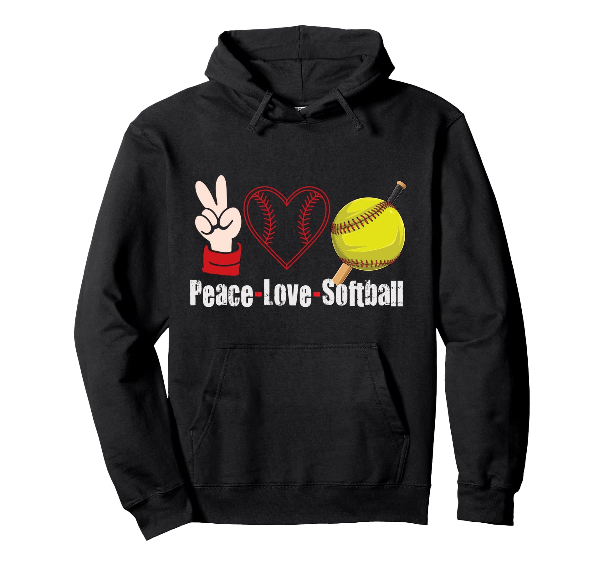 Peace Love Softball Hoodie - Custom Art Print Unisex - T-Shirt, Sweatshirt, Hoodie