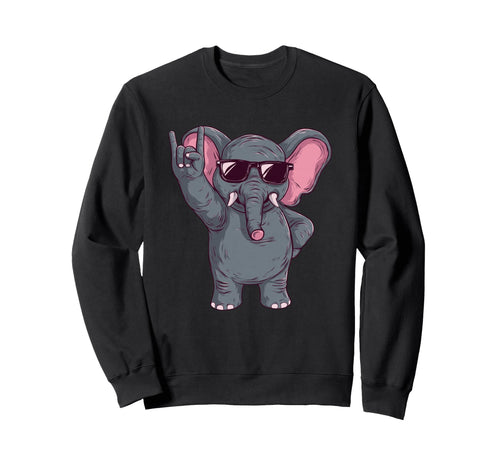 Cartoon Elephant Rock Hand Sign Sweatshirt - Minimalist Print Men Women - T-Shirt, Sweatshirt, Hoodie