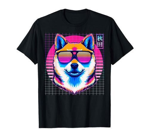 Akita Sunglasses Dog Vaporwave T-Shirt - Fun Novelty Design for Adults - T-Shirt, Sweatshirt, Hoodie