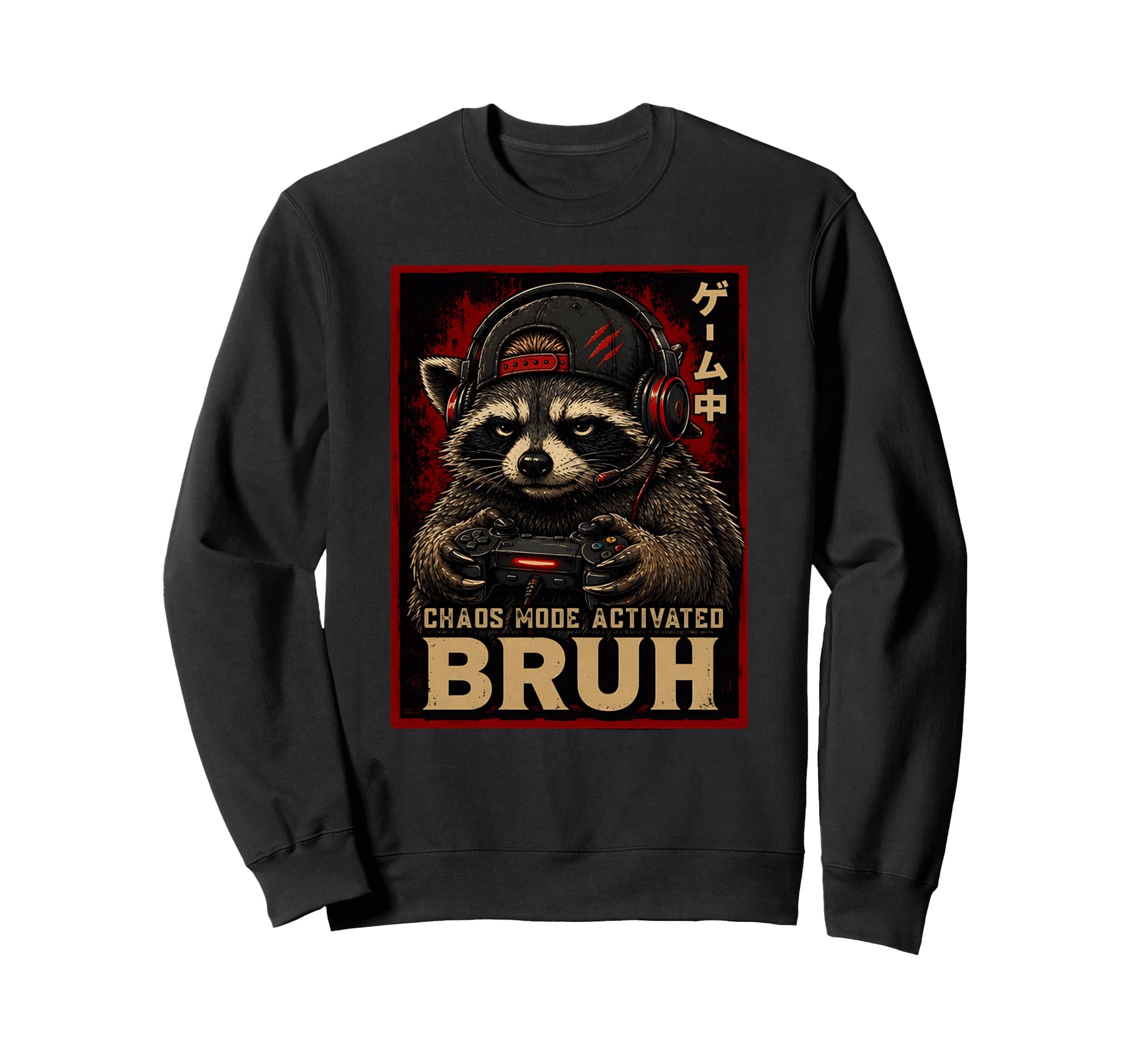 Funny Raccoon Gamer Bruh Meme Chaos Sweatshirt - Custom Art Print Unisex - T-Shirt, Sweatshirt, Hoodie