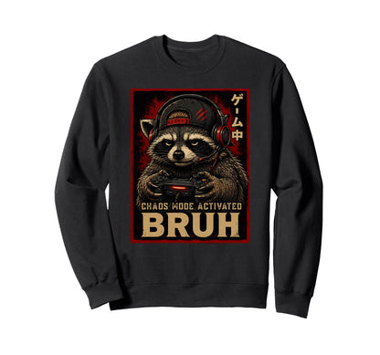 Funny Raccoon Gamer Bruh Meme Chaos Sweatshirt - Custom Art Print Unisex - T-Shirt, Sweatshirt, Hoodie