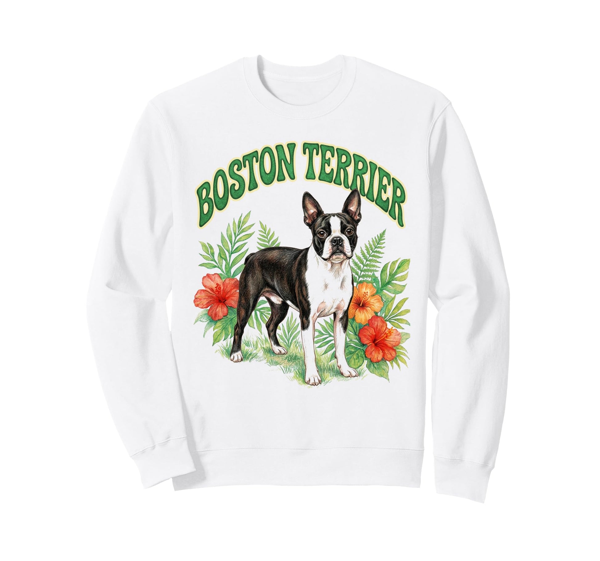 Boston Terrier Groovy Floral Sweatshirt - Casual Everyday Wear Unisex - T-Shirt, Sweatshirt, Hoodie