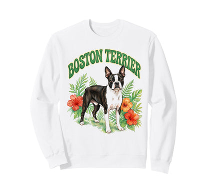 Boston Terrier Groovy Floral Sweatshirt - Casual Everyday Wear Unisex - T-Shirt, Sweatshirt, Hoodie