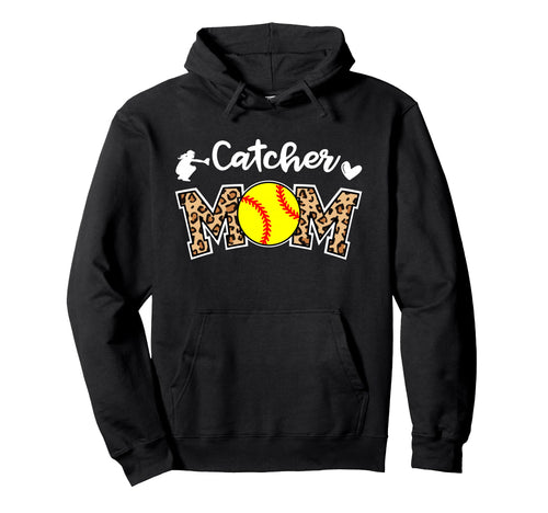 Catcher Mom Softball Mom Funny Leopard Hoodie - Graphic Print for Adults - T-Shirt, Sweatshirt, Hoodie
