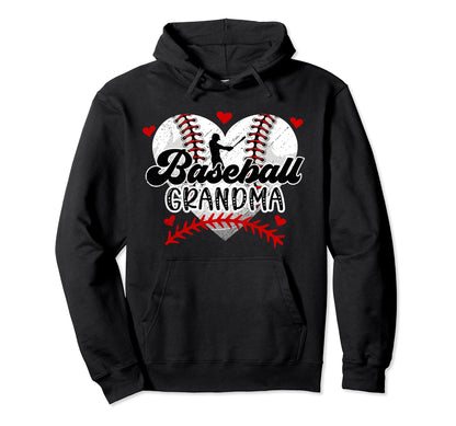 Baseball Grandma Heart Grandma Hoodie - Fun Novelty Design Men Women - T-Shirt, Sweatshirt, Hoodie