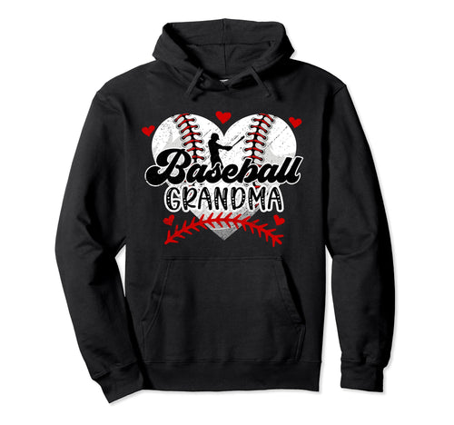 Baseball Grandma Heart Grandma Hoodie - Fun Novelty Design Men Women - T-Shirt, Sweatshirt, Hoodie