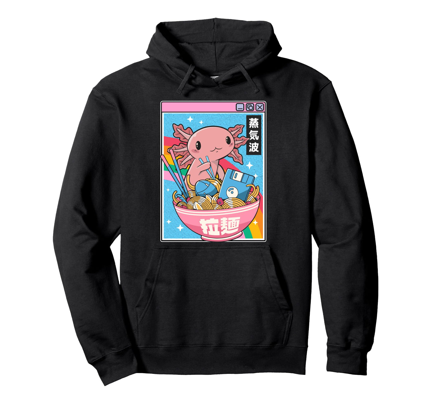 Axolotl Kawaii Rainbow Vaporwave Hoodie - Trendy Graphic Men Women - T-Shirt, Sweatshirt, Hoodie