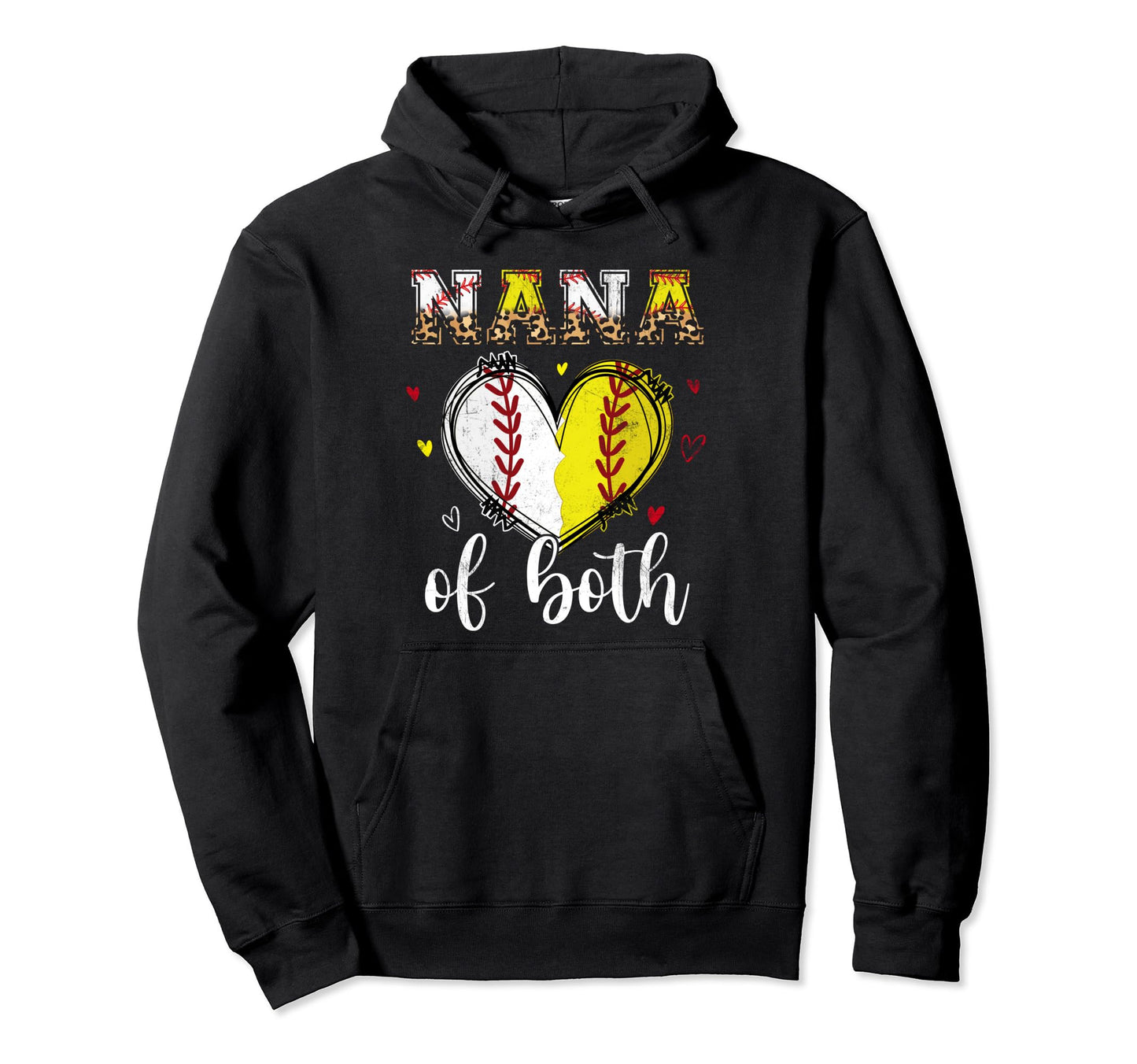 Nana Both Baseball Softball Heart Hoodie - Custom Art Print Men Women - T-Shirt, Sweatshirt, Hoodie
