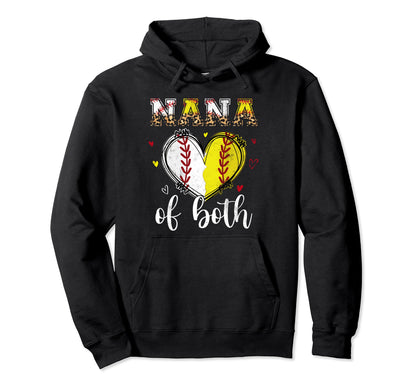 Nana Both Baseball Softball Heart Hoodie - Custom Art Print Men Women - T-Shirt, Sweatshirt, Hoodie