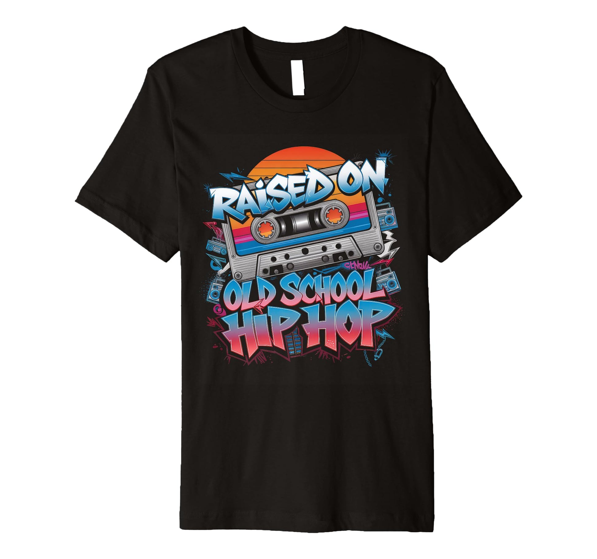 Raised Old School Hip Hop Cassette T-Shirt - Trendy Graphic Unisex - T-Shirt, Sweatshirt, Hoodie