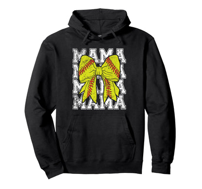 Softball Mama Coquette Bow Game Day Hoodie - Graphic Print for Adults - T-Shirt, Sweatshirt, Hoodie