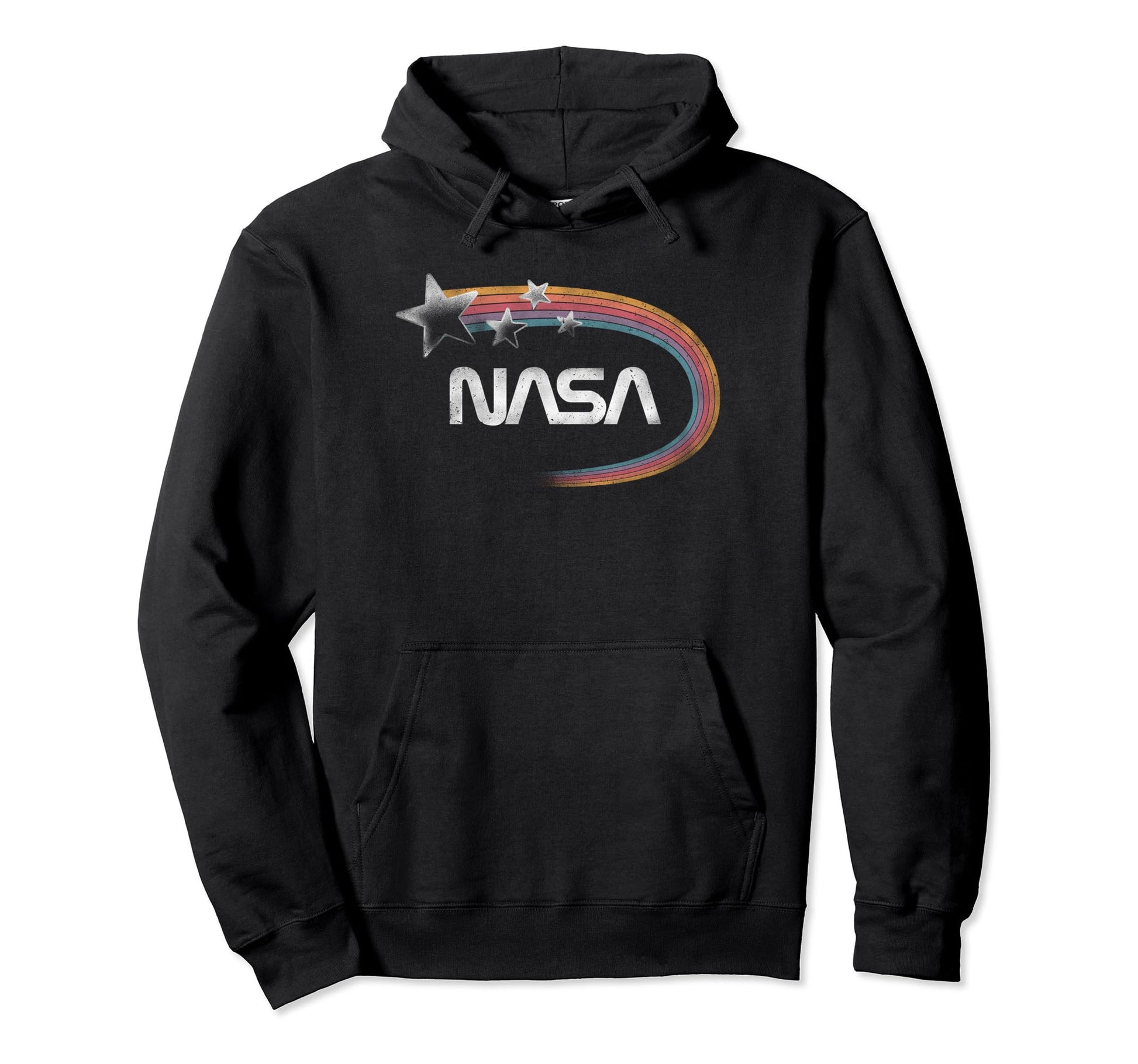 Nasa Faded Rainbow Stars White Worm Logo Hoodie - Graphic Print Men Women - T-Shirt, Sweatshirt, Hoodie