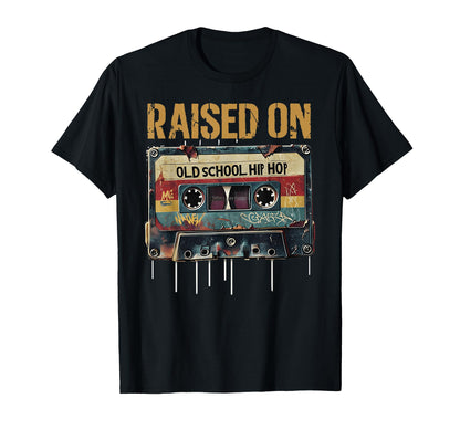 Raised Old School Hip Hop Cassette T-Shirt - Minimalist Print for Adults - T-Shirt, Sweatshirt, Hoodie