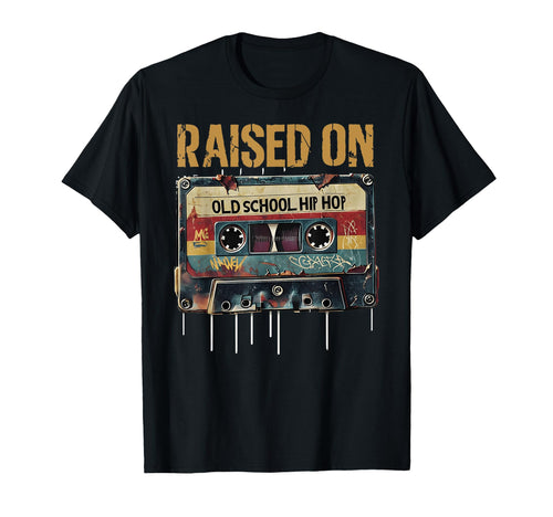 Raised Old School Hip Hop Cassette T-Shirt - Minimalist Print for Adults - T-Shirt, Sweatshirt, Hoodie