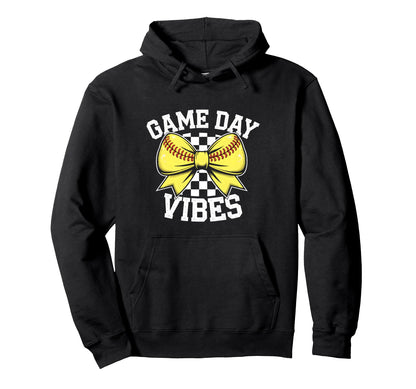 Softball Game Day Vibes Coquette Bow Hoodie - Minimalist Print for Adults - T-Shirt, Sweatshirt, Hoodie