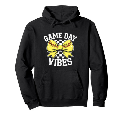 Softball Game Day Vibes Coquette Bow Hoodie - Minimalist Print for Adults - T-Shirt, Sweatshirt, Hoodie