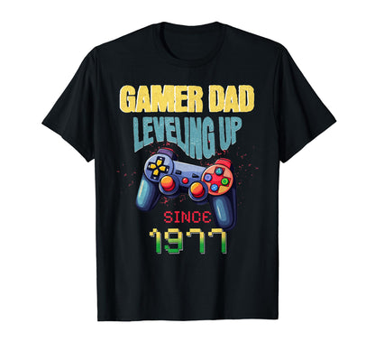 Gamer Dad Leveling Up Since 1977 T-Shirt - Novelty Apparel for Adults - T-Shirt, Sweatshirt, Hoodie