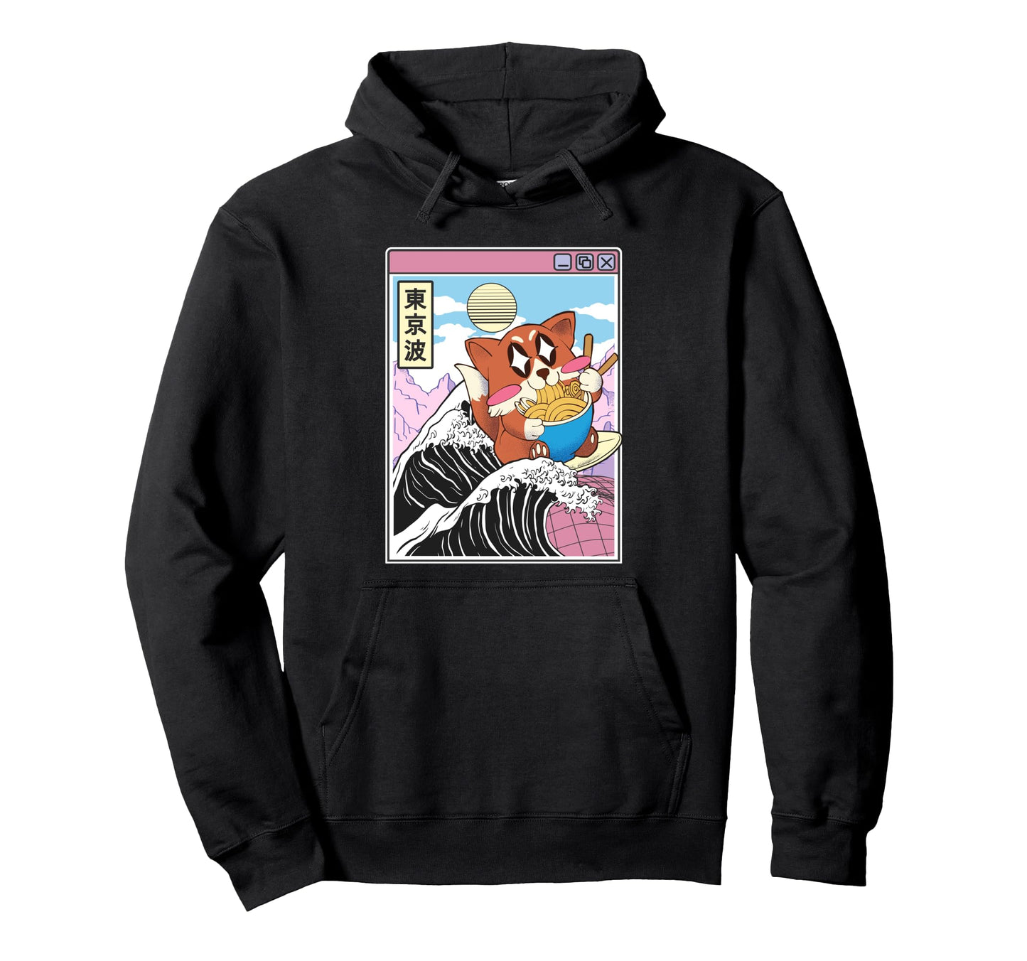 Fox Surfing Kanagawa Wave Kawaii Hoodie - Aesthetic Graphic for Adults - T-Shirt, Sweatshirt, Hoodie