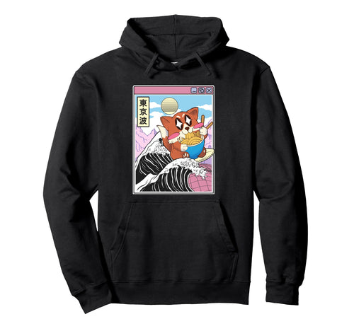 Fox Surfing Kanagawa Wave Kawaii Hoodie - Aesthetic Graphic for Adults - T-Shirt, Sweatshirt, Hoodie