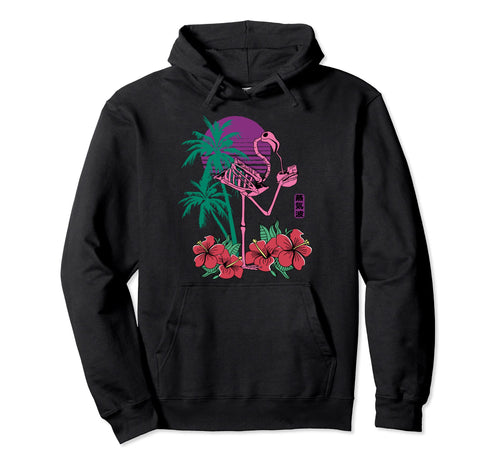 Vaporwave Aesthetic Flamingo Skeleton Hoodie - Novelty Apparel Men Women - T-Shirt, Sweatshirt, Hoodie