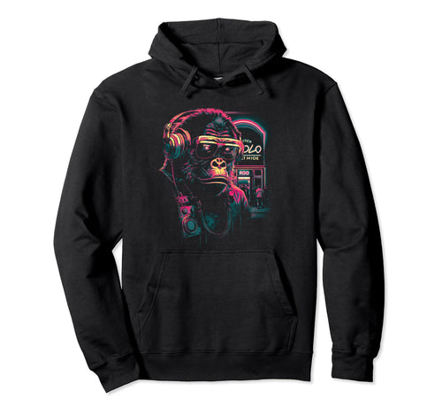 Gorilla Headphones Sunglasses Aesthetic Hoodie - Novelty Apparel Unisex - T-Shirt, Sweatshirt, Hoodie
