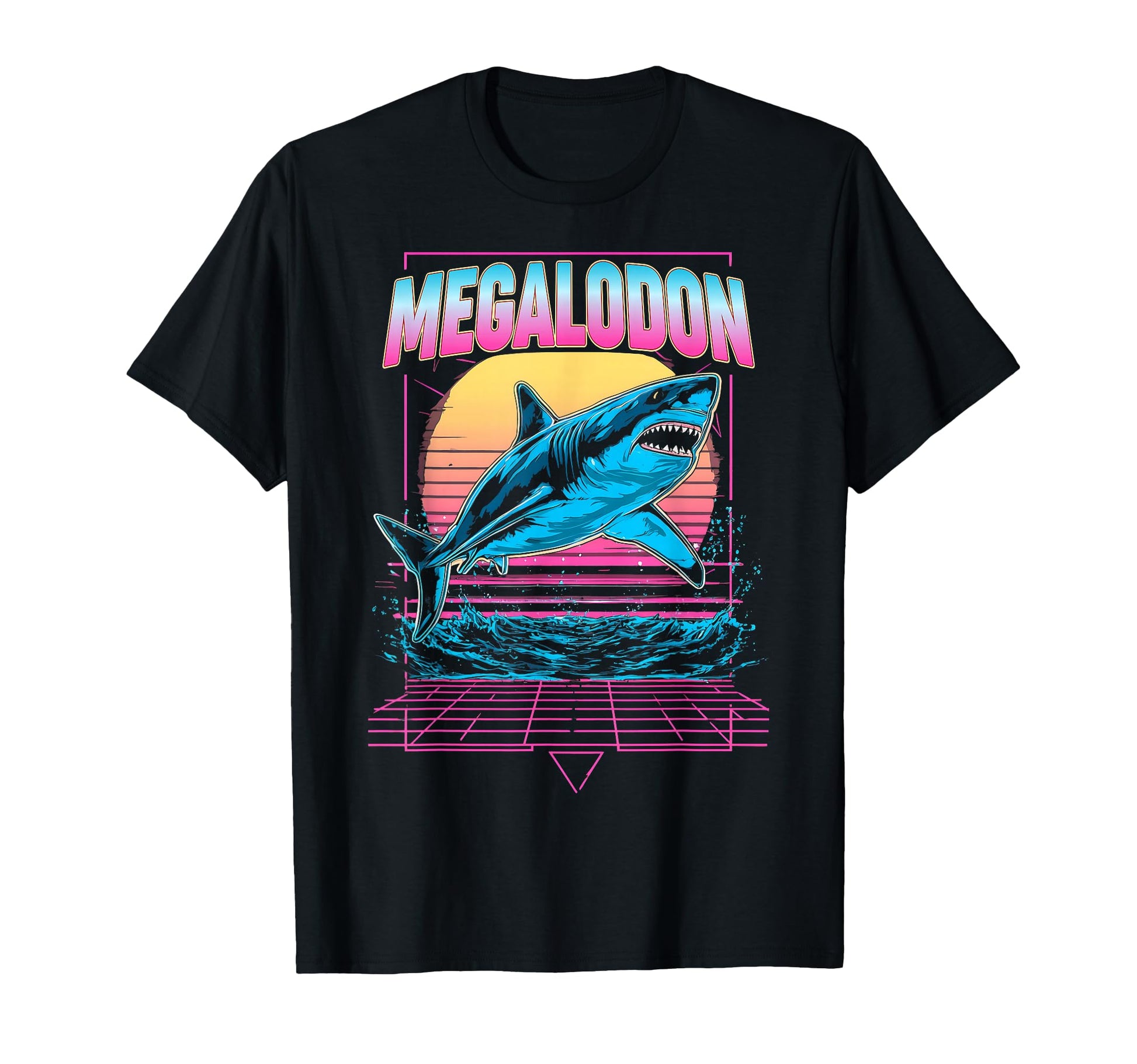 Megalodon Shark Ocean Vaporwave T-Shirt - Aesthetic Graphic Men Women - T-Shirt, Sweatshirt, Hoodie