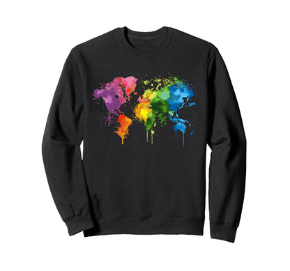 Colorful World Map Abstract Sweatshirt - Novelty Apparel for Adults - T-Shirt, Sweatshirt, Hoodie